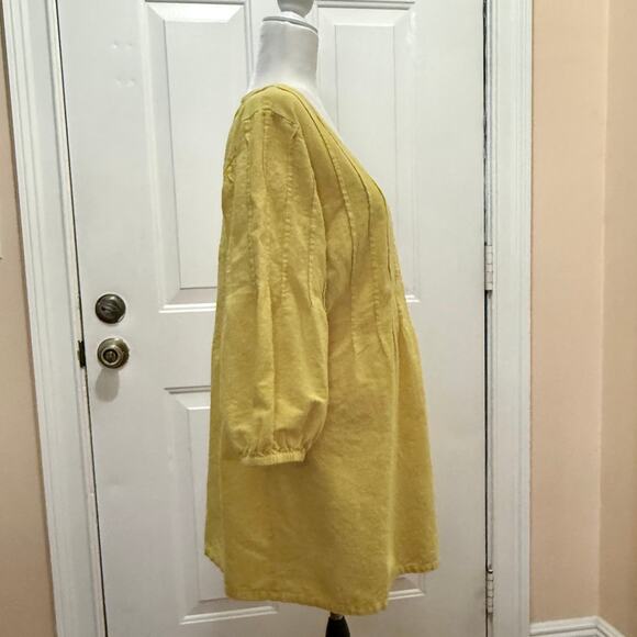 Soft Surroundings size XL yellow  cotton tunic blouse pin-tucked puff sleeves - Picture 2 of 6